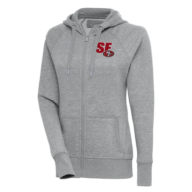 Women's Antigua  Heather Gray San Francisco 49ers Victory Full-Zip Hoodie