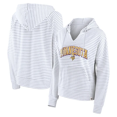 Women's Fanatics White/Gray Minnesota Vikings Striped Notch Neck Pullover Hoodie