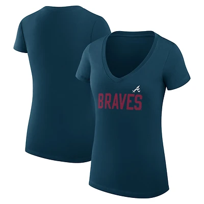 Women's G-III 4Her by Carl Banks Navy Atlanta Braves Super-Slim Fit Lightweight Dot Print V-Neck T-Shirt