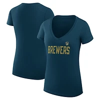 Women's G-III 4Her by Carl Banks Navy Milwaukee Brewers Super-Slim Fit Lightweight Dot Print V-Neck T-Shirt