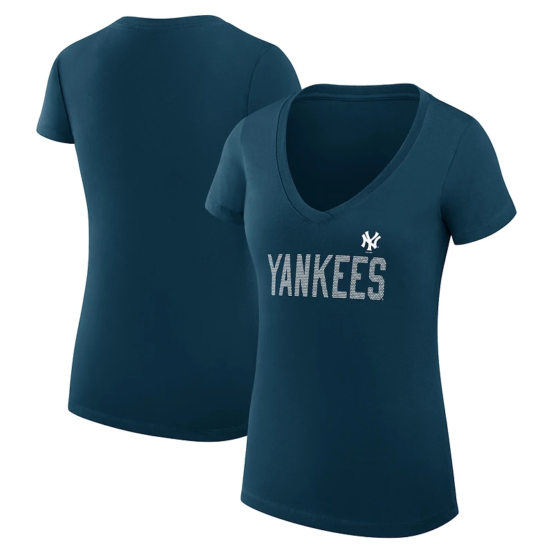 Women's G-III 4Her by Carl Banks Navy New York Yankees Super-Slim Fit Lightweight Dot Print V-Neck T-Shirt