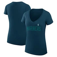 Women's G-III 4Her by Carl Banks Navy Seattle Mariners Super-Slim Fit Lightweight Dot Print V-Neck T-Shirt
