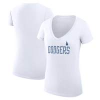 Women's G-III 4Her by Carl Banks White Los Angeles Dodgers Super-Slim Fit Lightweight Dot Print V-Neck T-Shirt