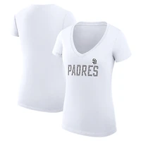 Women's G-III 4Her by Carl Banks White San Diego Padres Super-Slim Fit Lightweight Dot Print V-Neck T-Shirt