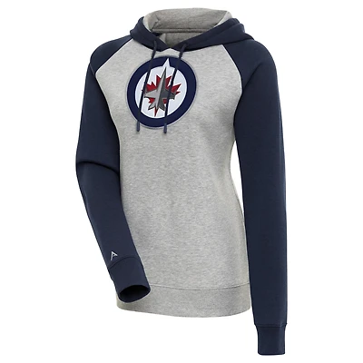 Women's Antigua Heather Gray/Navy Winnipeg Jets Victory Raglan Pullover Hoodie