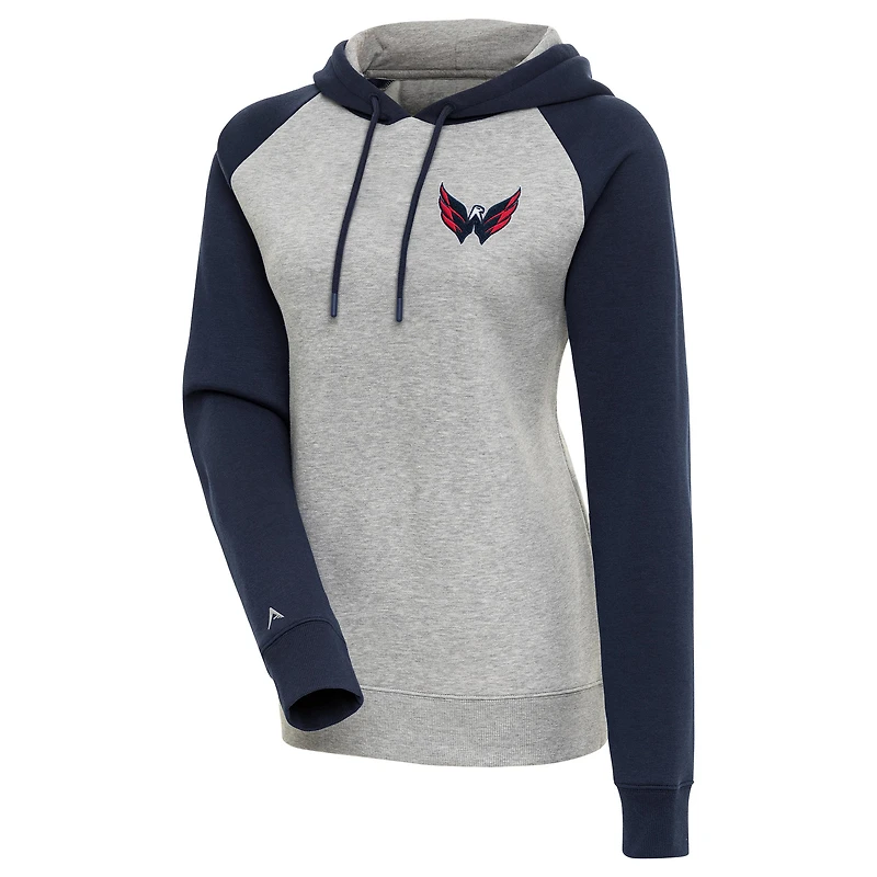Women's Antigua Heather Gray/Navy Washington Capitals Victory Raglan Pullover Hoodie