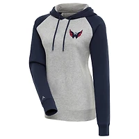 Women's Antigua Heather Gray/Navy Washington Capitals Victory Raglan Pullover Hoodie