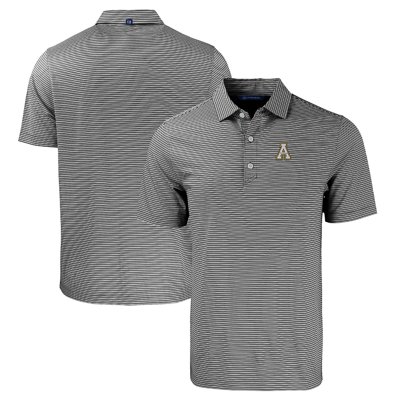 Men's Cutter & Buck Black/White Appalachian State Mountaineers Big & Tall Forge Eco Double Stripe Stretch Recycled Polo