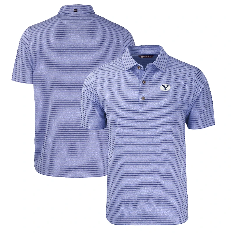 Men's Cutter & Buck Heather Royal BYU Cougars Big & Tall Forge Eco Stripe Stretch Recycled Polo