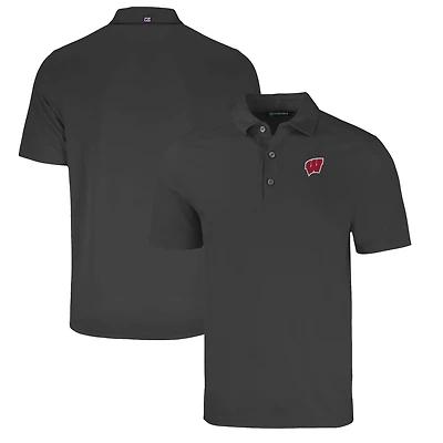 Men's Cutter & Buck Heather Black Wisconsin Badgers Big & Tall Forge Eco Stretch Recycled Polo
