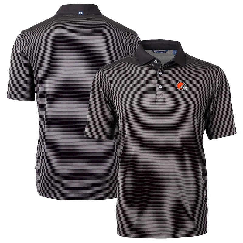 Men's Cutter & Buck Black/Gray Cleveland Browns Big & Tall Virtue Eco Pique Micro Stripe Recycled Polo