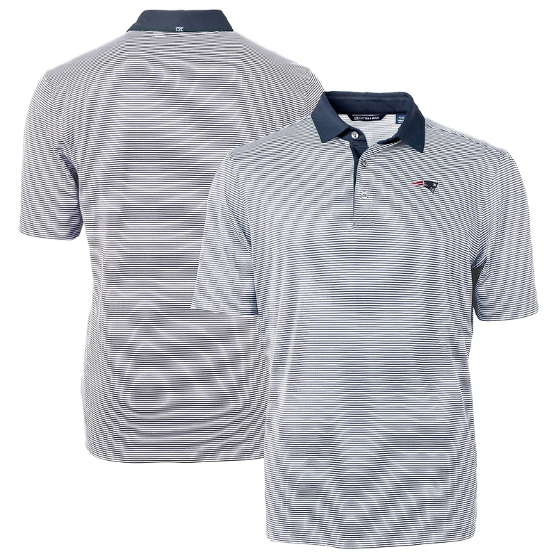 Men's Cutter & Buck Navy/White New England Patriots Big & Tall Virtue Eco Pique Micro Stripe Recycled Polo