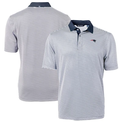 Men's Cutter & Buck Navy/White New England Patriots Big & Tall Virtue Eco Pique Micro Stripe Recycled Polo