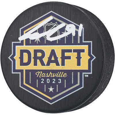 Leo Carlsson Anaheim Ducks Autographed 2023 Draft Logo Hockey Puck