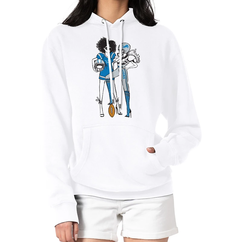 Women's G-III 4Her by Carl Banks White Detroit Lions Football Girls Graphic Pullover Hoodie