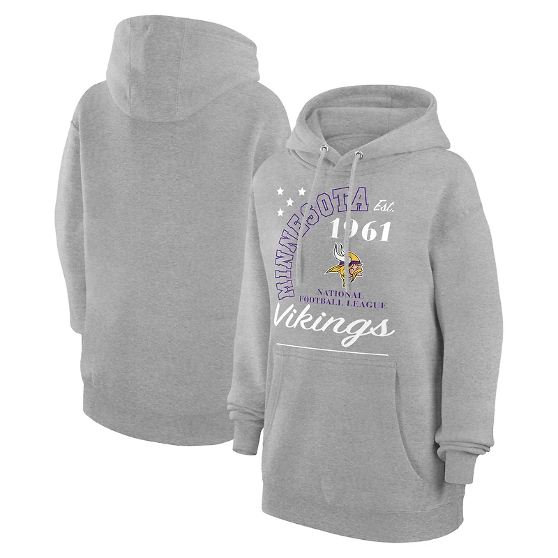 Unisex Starter Heather Gray Minnesota Vikings Arch Team Fleece Pullover Hoodie