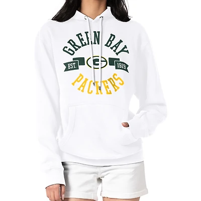 Women's G-III 4Her by Carl Banks White Green Bay Packers City Graphic Team Fleece Pullover Hoodie