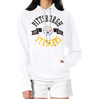 Women's G-III 4Her by Carl Banks White Pittsburgh Steelers City Graphic Team Fleece Pullover Hoodie