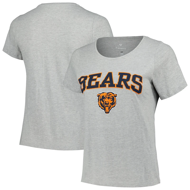 Women's Fanatics Heather Gray Chicago Bears Plus Size Arch Over Logo T-Shirt