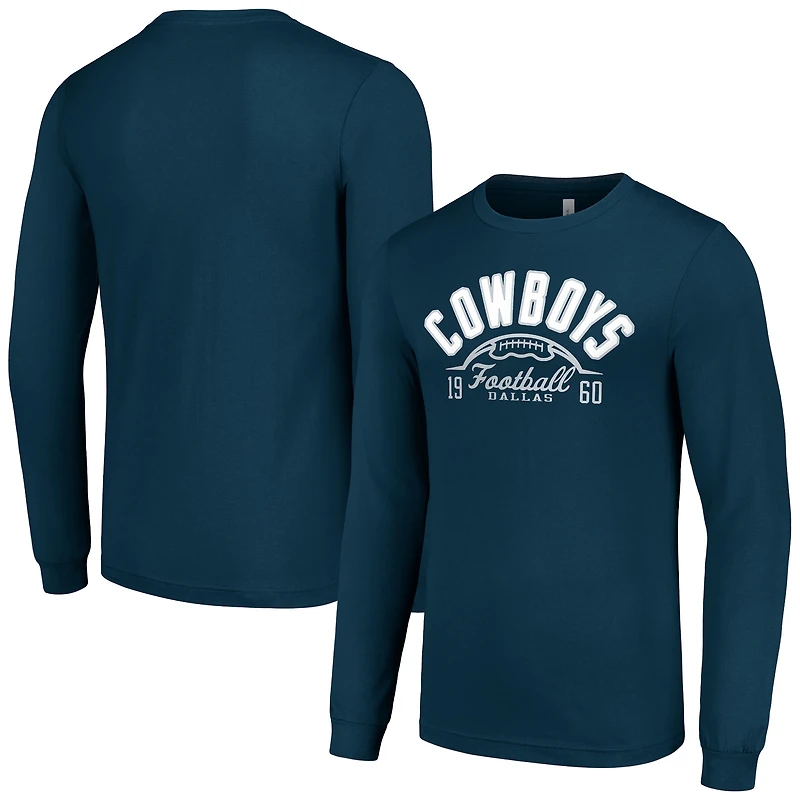 Men's Starter Navy Dallas Cowboys Half Ball Team Long Sleeve T-Shirt