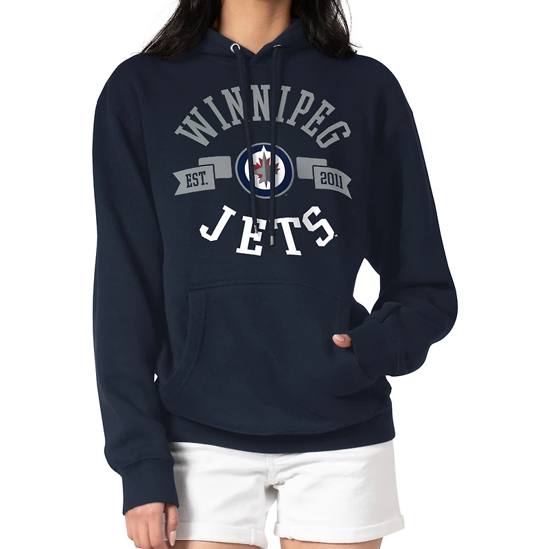 Women's G-III 4Her by Carl Banks Navy Winnipeg Jets City Graphic Fleece Pullover Hoodie