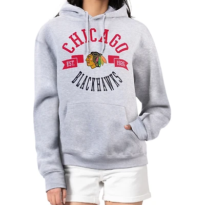 Women's G-III 4Her by Carl Banks Heather Gray Chicago Blackhawks City Graphic Fleece Pullover Hoodie
