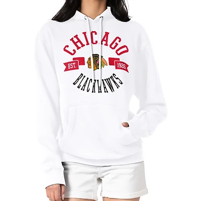 Women's G-III 4Her by Carl Banks White Chicago Blackhawks City Graphic Fleece Pullover Hoodie