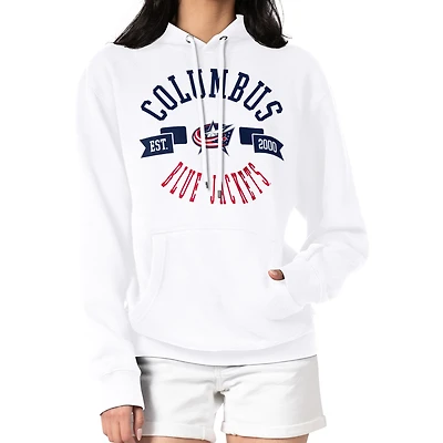 Women's G-III 4Her by Carl Banks White Columbus Blue Jackets City Graphic Fleece Pullover Hoodie