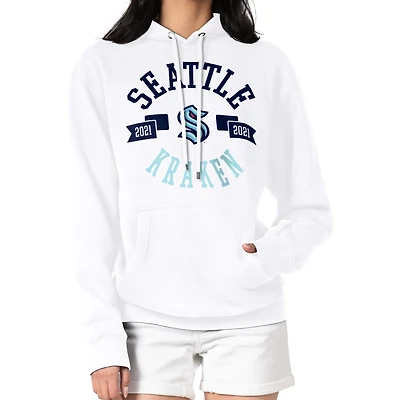 Women's G-III 4Her by Carl Banks White Seattle Kraken City Graphic Fleece Pullover Hoodie