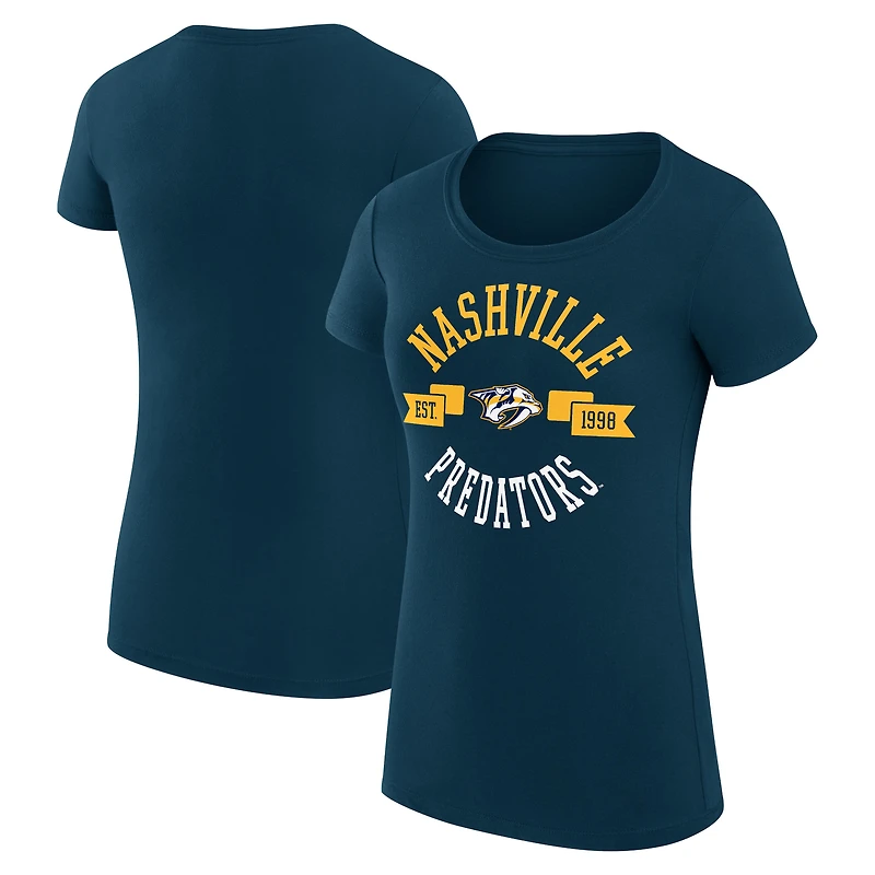 Women's G-III 4Her by Carl Banks Navy Nashville Predators Super-Slim Fit Lightweight City Graphic Sport Crewneck T-Shirt