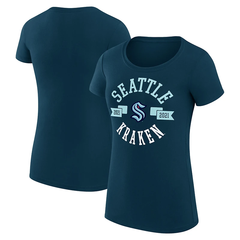 Women's G-III 4Her by Carl Banks Navy Seattle Kraken Super-Slim Fit Lightweight City Graphic Sport Crewneck T-Shirt
