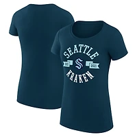 Women's G-III 4Her by Carl Banks Navy Seattle Kraken Super-Slim Fit Lightweight City Graphic Sport Crewneck T-Shirt