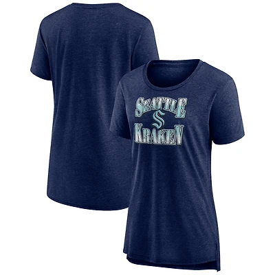 Women's Deep Sea Blue Seattle Kraken Crash the Net Tri-Blend T-Shirt