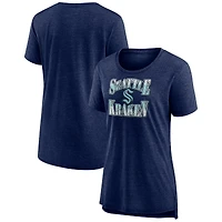 Women's Deep Sea Blue Seattle Kraken Crash the Net Tri-Blend T-Shirt