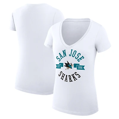 Women's G-III 4Her by Carl Banks White San Jose Sharks Super-Slim Fit Lightweight City Graphic V-Neck T-Shirt