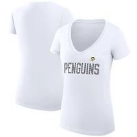 Women's G-III 4Her by Carl Banks White Pittsburgh Penguins Super-Slim Fit Lightweight Dot Print Team V-Neck T-Shirt
