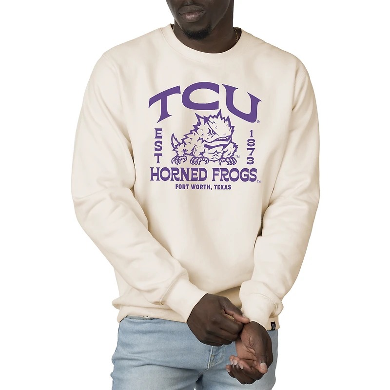 Men's Uscape Apparel Cream TCU Horned Frogs Premium Heavyweight Crew Neck Sweatshirt