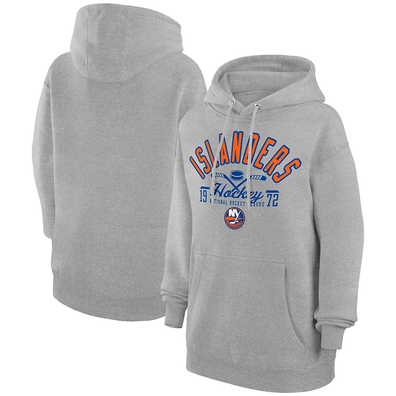 Men's Starter Heather Gray New York Islanders Puck Pullover Hoodie