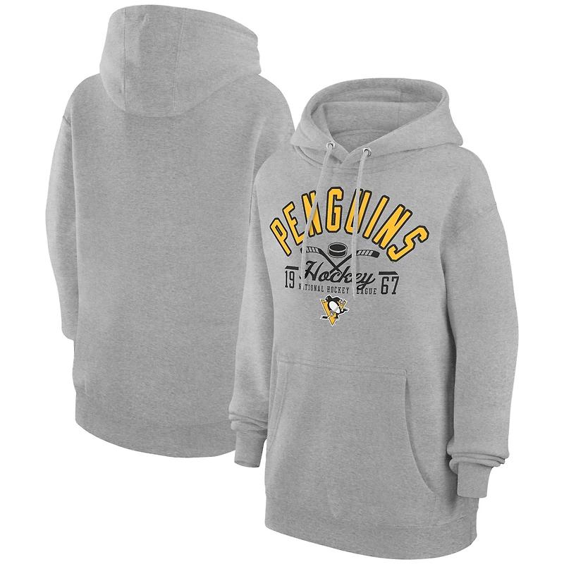 Men's Starter Heather Gray Pittsburgh Penguins Puck Pullover Hoodie