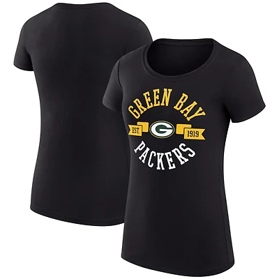 Women's G-III 4Her by Carl Banks Black Green Bay Packers Super-Slim Fit Lightweight City Team Graphic Lightweight Crewneck T-Shirt