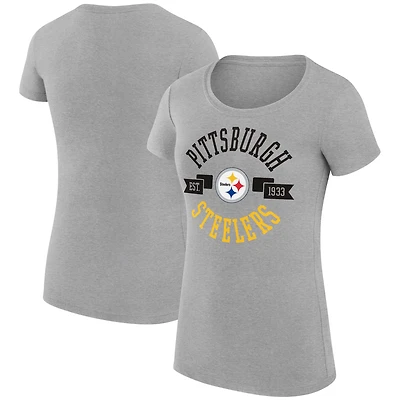 Women's G-III 4Her by Carl Banks Heather Gray Pittsburgh Steelers Super-Slim Fit Lightweight City Team Graphic Lightweight Crewneck T-Shirt