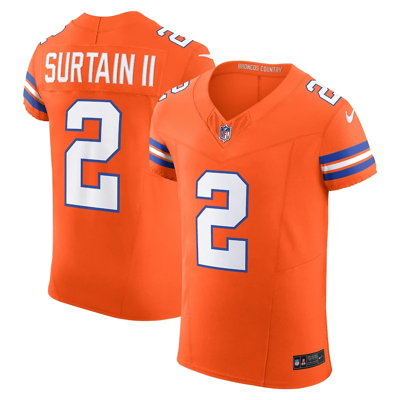 Men's Nike Patrick Surtain II Orange Denver Broncos Alternate Vapor F.U.S.E. Elite Jersey