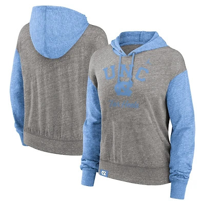 Women's Jordan Brand Heather Gray/Carolina Blue North Carolina Tar Heels Blitz Color Blocked Legacy Pullover Hoodie