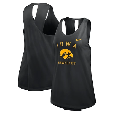 Women's Nike Black Iowa Hawkeyes Primetime Open-Back Crisscross Dri-FIT Tank Top