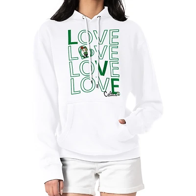Women's G-III 4Her by Carl Banks  White Boston Celtics Basketball Love Fleece Pullover Hoodie