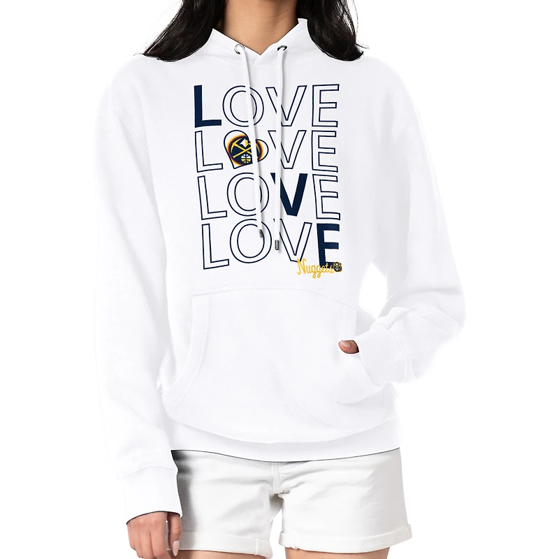Women's G-III 4Her by Carl Banks  White Denver Nuggets Basketball Love Fleece Pullover Hoodie