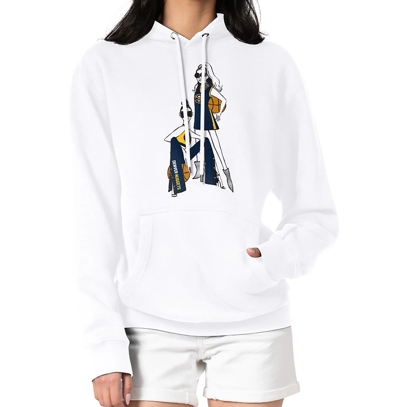 Women's G-III 4Her by Carl Banks White Denver Nuggets Basketball Girls Fleece Pullover Hoodie