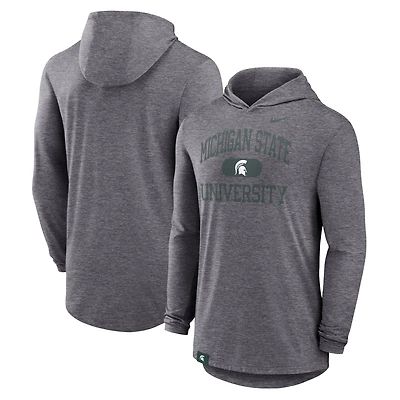 Men's Nike Heather Charcoal Michigan State Spartans Blitz Tri-Blend Dri-FIT Long Sleeve Hoodie T-Shirt