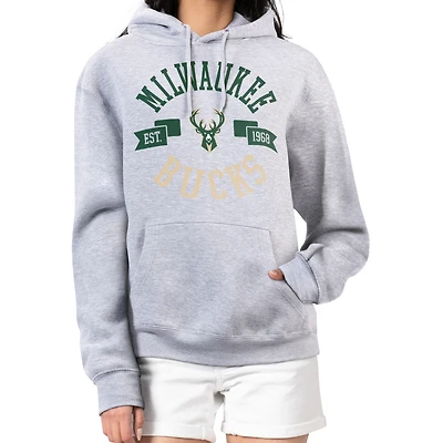 Women's G-III 4Her by Carl Banks  Heather Gray Milwaukee Bucks City Pullover Hoodie