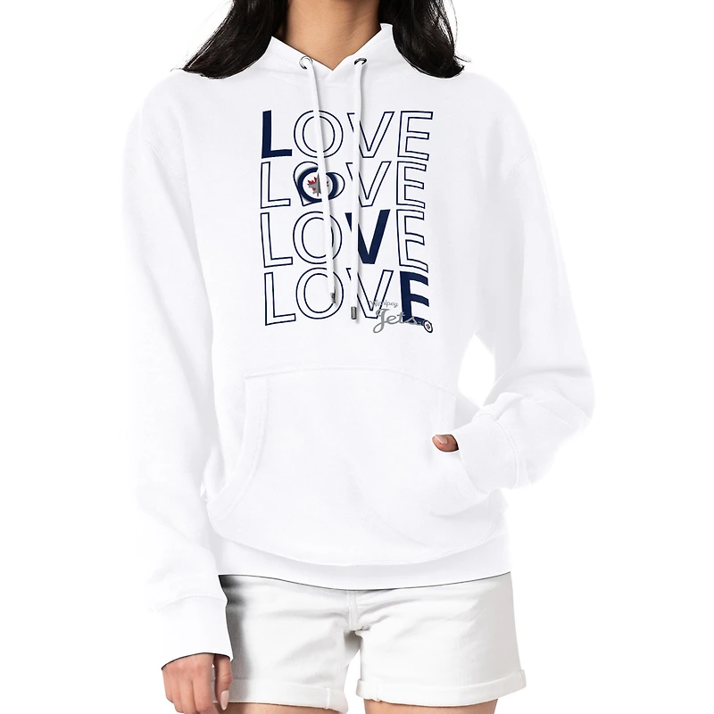 Women's G-III 4Her by Carl Banks White Winnipeg Jets Hockey Love Fleece Pullover Hoodie